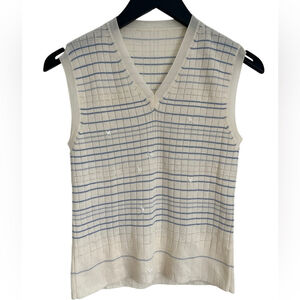 Calvin Klein Embroidered Cotton/Wool Blend Finely Knit Pullover Plaid Vest